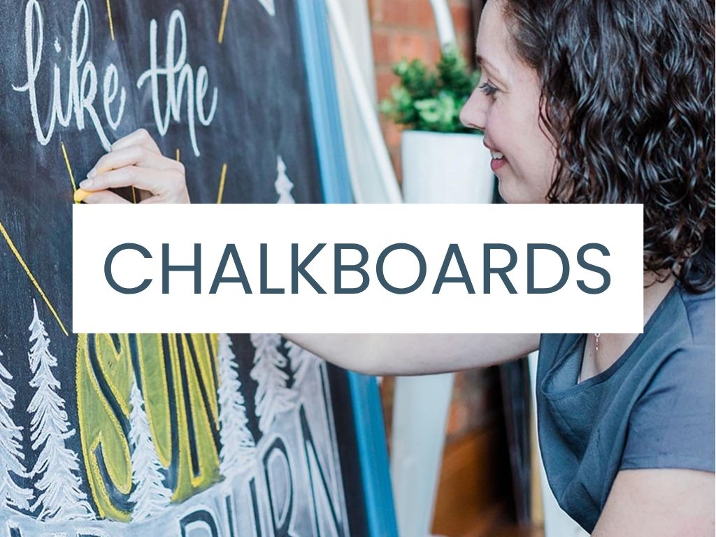 Image shows Cortlan lettering on a large chalkboard with a text overlay "Chalkboards"